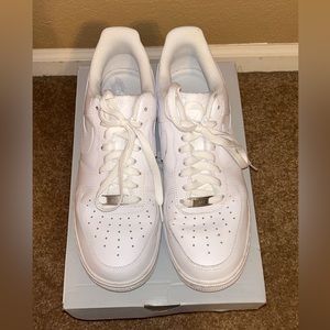 Men’s white Nike Air Force 1’s. Worn once, great condition
